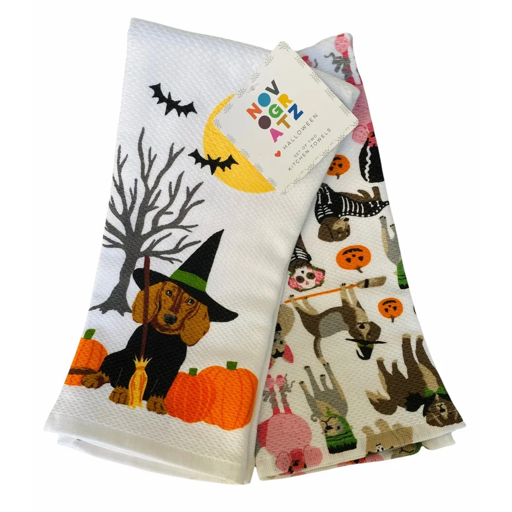 NWT Halloween Dachshund Doxie Puppy Dog Costume Dogs Frenchie Kitchen Towel Set
